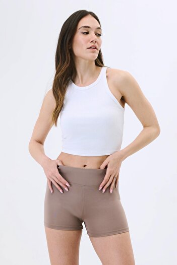 CAMASIRCITY Active Women's High Waist Shorts Brown