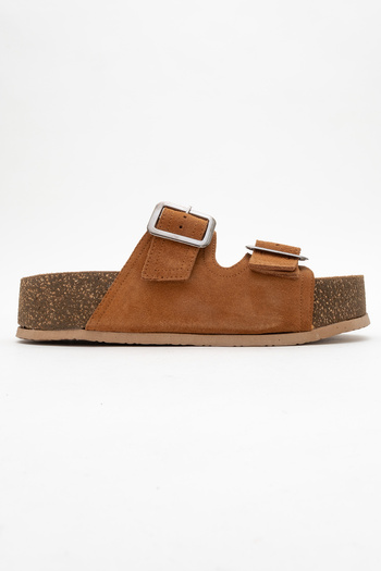 Ataköy Ayakkabı Women's Leather Thick Sole Buckle Slippers