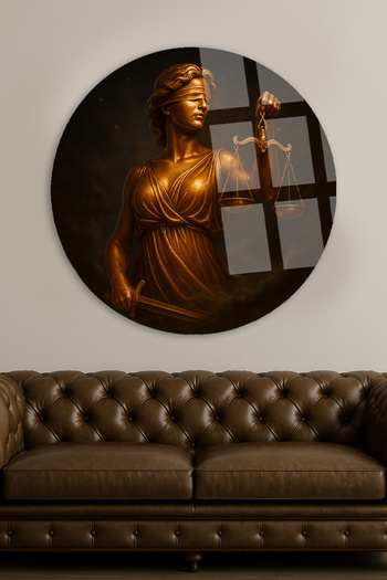 TAULART Themis Statue Bronze Design Lawyer Table Modern Round Unbreakable Glass Table Luxury Gift Table