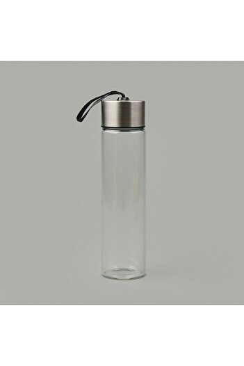 MATMEL H2O Glass Flask with Metal Lid - Transparent / Gray - 450 ml
