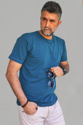 Vien&Karl Ανδρικό μπλουζάκι Petrol Blue Slim Fit Crew Neck Cotton Elastane Basic