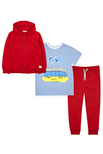Mavipink Boys' Cotton Go Minibus Minivan Printed 3-Piece Tracksuit Set