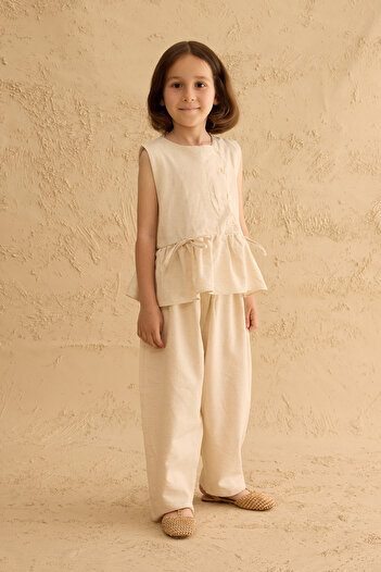 Fahhar Kids Ribbon Linen Suit Natural