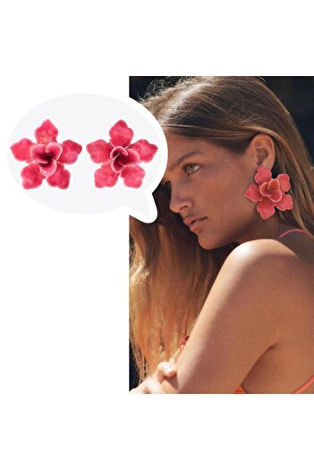 SU PERİSİ TAKI BİJUTERİ Brand Model Pink Flower Earrings