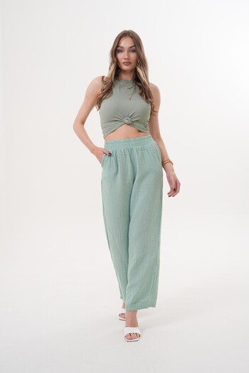 Laressi Muslin Trousers with Elastic Waist and Pockets