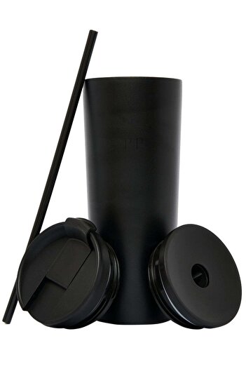 PRICKLY PEAR Stainless Steel 24 Oz 2 in 1 Water Bottle With Straw And Travel Cup, Black Logo Design