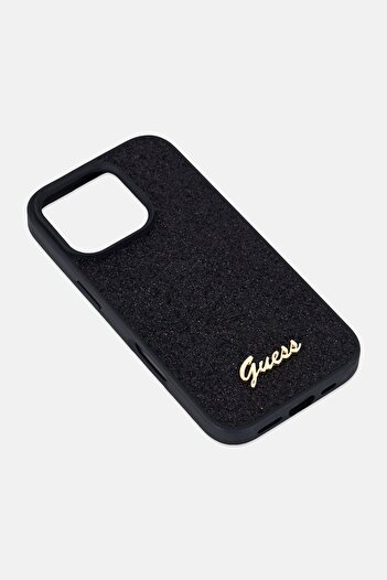 Guess iPhone 16 Pro Brand Logo Glitter Hard Phone Case, Black