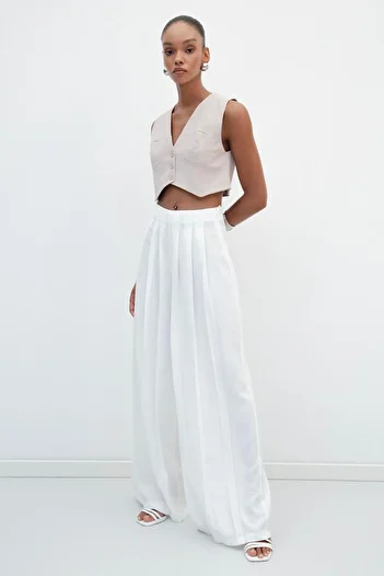 Ladies&Gentlemen Pleated White Loose Trousers