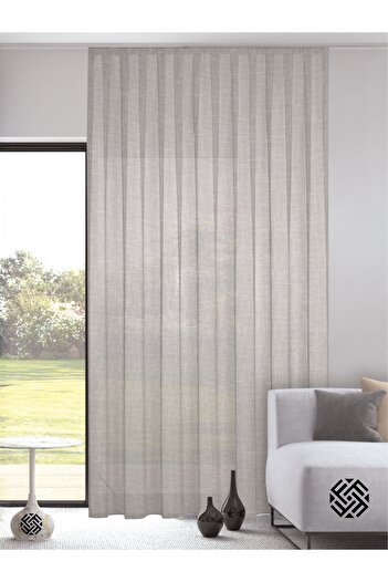 FAVOLLİ Cream Color Linen Look Pleated Tulle Curtain Does Not Need Ironing