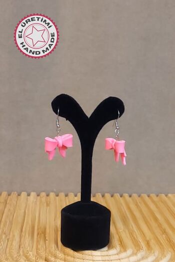Uretti - Hatice 4962 4771 Handmade Polymer Clay Pink Bow Earrings