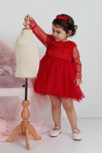 MİNİMONY Minimony 1003 Model Tulle Collar Long Sleeve Baby Girl Wedding Dress
