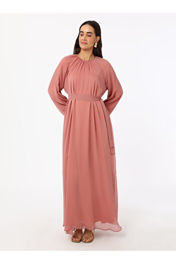 Refka Chiffon Hijab Dress with Tie Detail - Dusty Rose - Refka