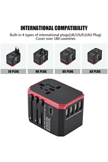 X LOT International Universal Travel Adapter, All-in-One Global AC Charger Socket (Red)