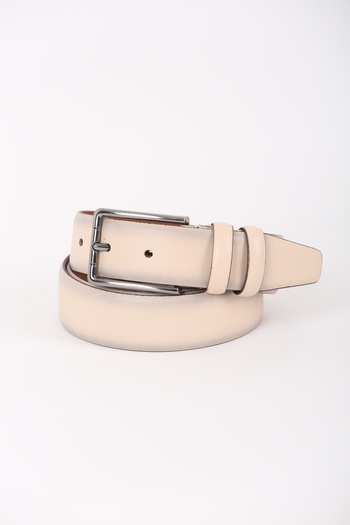 KASVA DERİ 3.5 cm Cream Color Leather Belt Genuine Leather Belt