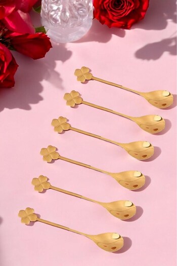 morponi 6-Piece Golden Bloom Series 6-Piece Teaspoon Clover Model