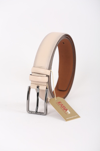 KASVA DERİ 3.5 cm Cream Color Leather Belt Genuine Leather Belt