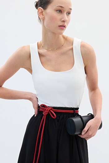 Hooopstore Red Leather Cord Belt