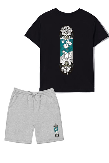 makiteks Set of 2 Printed Boys' Cotton Shorts Tshirt Suit Skate 5 6 7 8 9 10 11 12 13 14 Years Old T-Shirt
