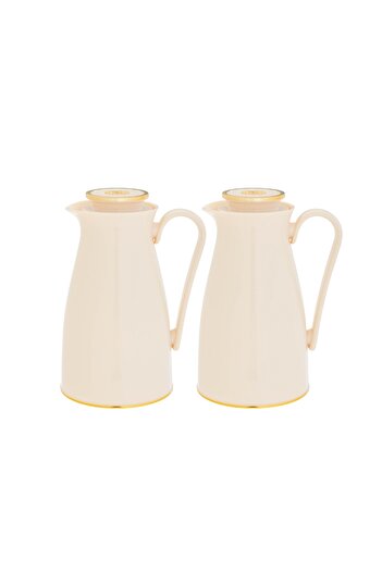 Alaska Alaska Thermos Set, 2 Pieces, Beige with Gold, 1 Liter Capacity