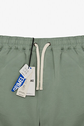 GRIMELANGE Lasper Men's Lycra Side Pockets Elastic Waist Relaxed Fit Green Shorts