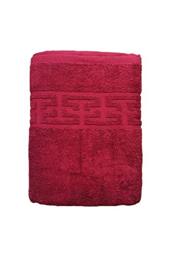 Kotonia Home Greek Border Jacquard Bath Towel - 100% Cotton, 70x130 cm, 500g/sqm, burgundy