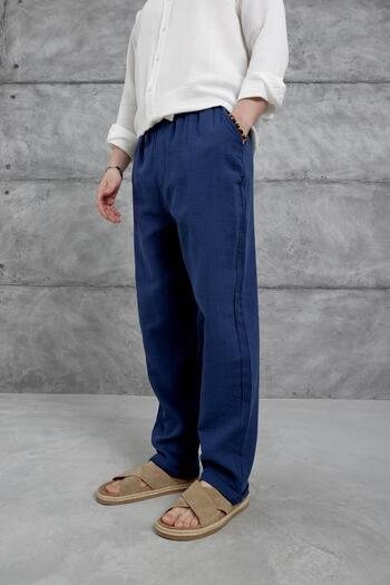 NOMARC Navy Blue Nmrc Muslin Baggy Trousers