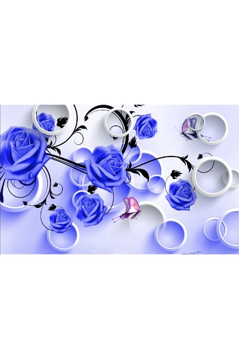 media Photo wallpaper Blue roses and circles, 250 x 200 cm