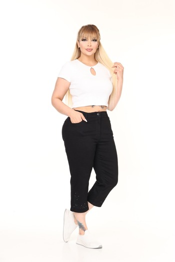 EYLÜL BUTİK Women's Elastic Waist Capri