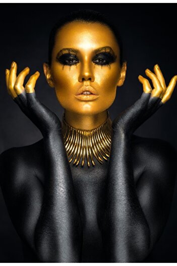 media Photo wallpaper Portrait of a woman gold-black 2, 150 x 205 cm