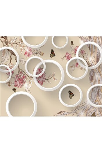 media Self-adhesive and washable wall mural Butterflies, flowers and circles, 270 x 200 cm