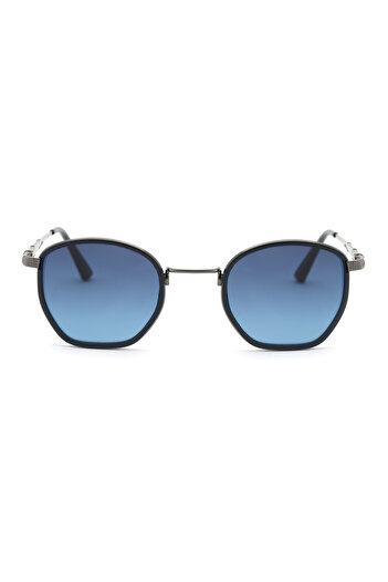 TomyHelf Modern Pentagonal Design Black Frame Navy Blue Glass Women&Men Sunglasses