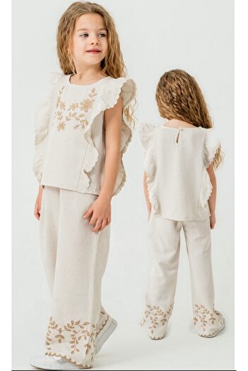 Alvadonna Ruffle Embroidery Girls' Bottom Top Set