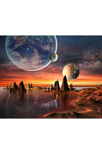 media Wallpaper Universe, planet with mountains and sea, 250 x 200 cm