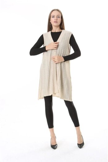 Fresh&Moda Women's Knitwear Seasonal Araboy Mercerized Large Size Mother Vest