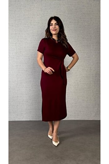 Nnstartshopping Women's Short Sleeve Crew Neck Side Tie Viscose Two Thread Dress