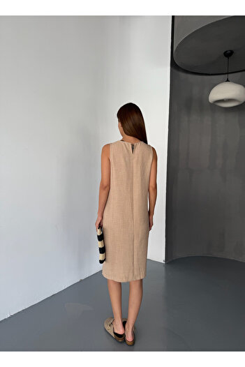 Diviny Women's Thick Strap Midi Length Summer Linen Dress