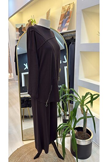 Invee Invee Zipper Detail Pants Suit 7111 Brown