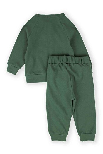 Cigit Reglan Sleeve Placket Basic Set 1-5 Years Khaki Green