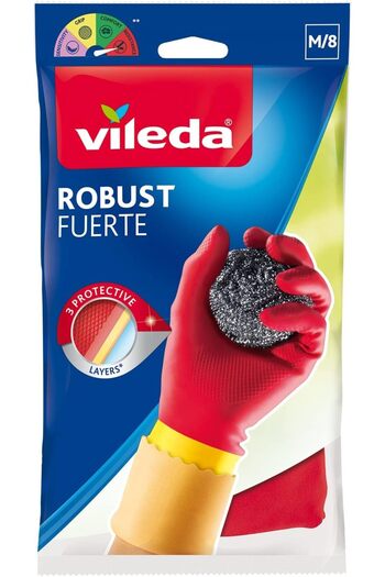 Vileda Robust (Protection) Rubber Gloves M, Reusable, Comfort Plus Lining, Latex And Neoprene, Heavy