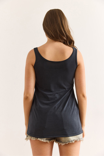 Olalook Women's Anthracite Strap Draped Modal Blouse Blz-19003011