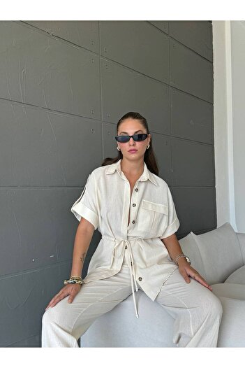 Khloe Short Sleeved Shirt Set with Tight Waist Pockets