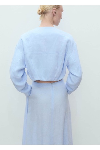 MANGO Woman Cepli keten crop ceket