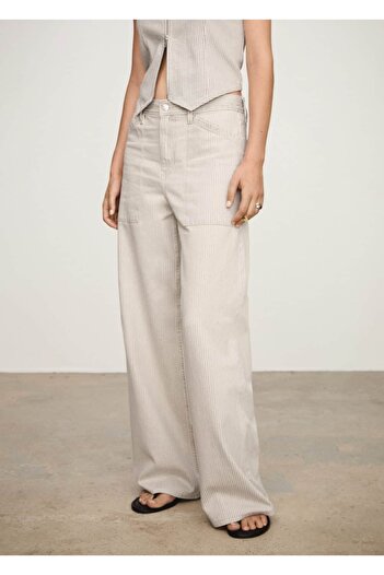 MANGO Woman Striped Wideleg Jeans