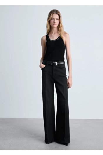 MANGO Woman Blouse Rib with Contrast Trim