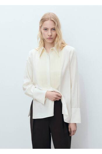 MANGO Woman Fluid Shirt with Contrast Panels