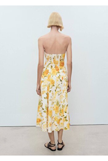 MANGO Woman Büzgülü çiçekli midi elbise