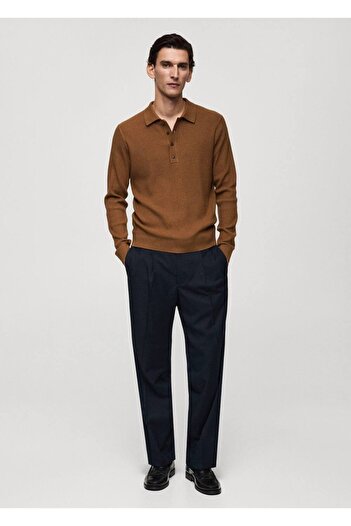 MANGO Man Corded Cotton Blended Polo Sweater