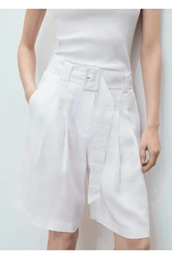 MANGO Woman Bermuda Shorts with Linen Blend Belt