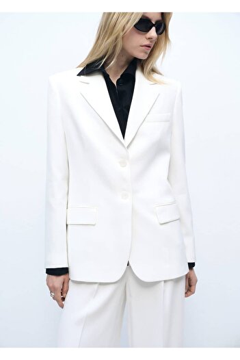 MANGO Woman Straight Cut Button Blazer Jacket