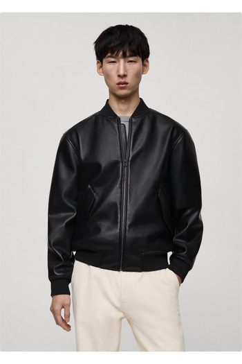 MANGO Man Leather look bomber jacket